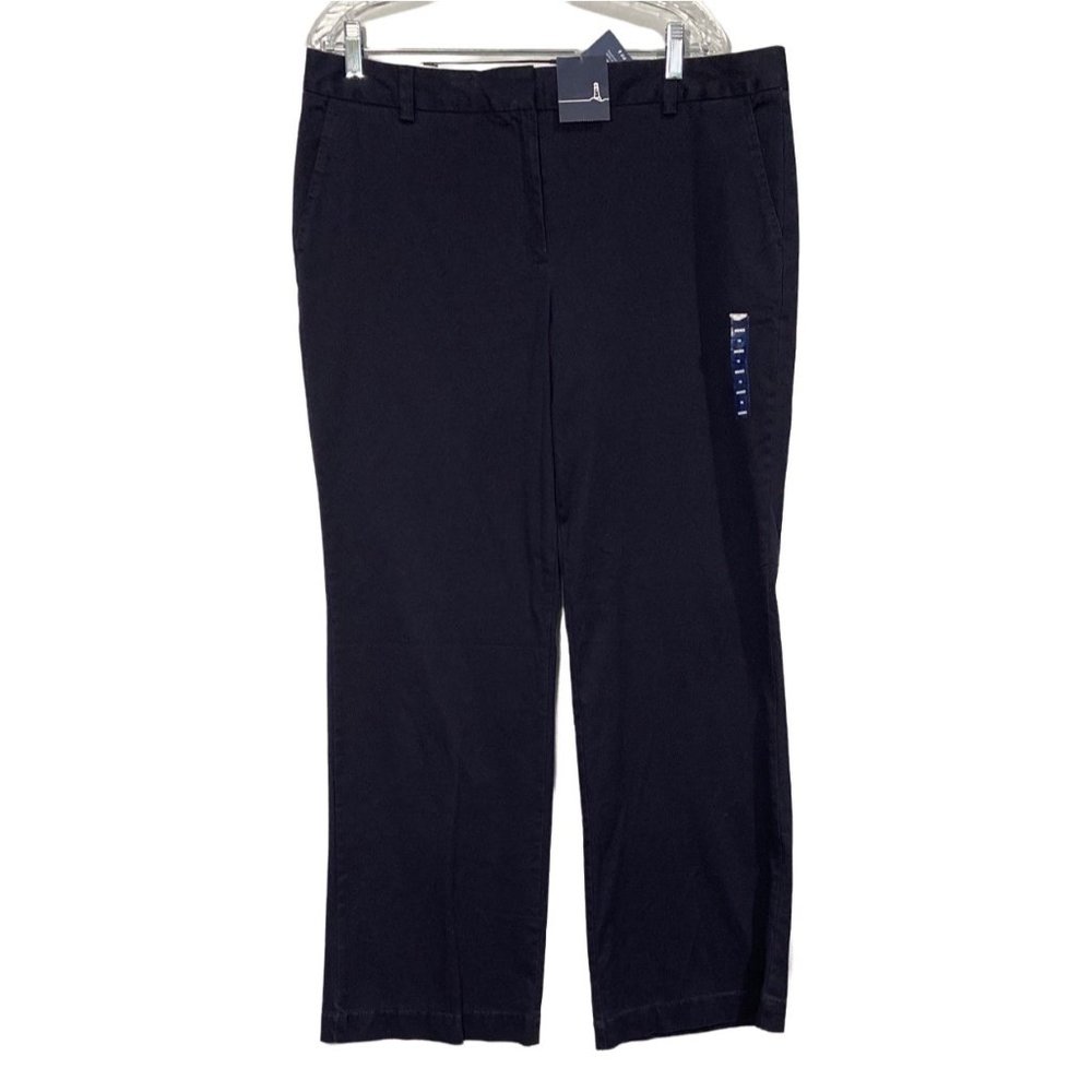 Lands End 16 Pants Chino Trouser Navy‎ Blue Wide  Leg NEW Fit 2 Career Pockets